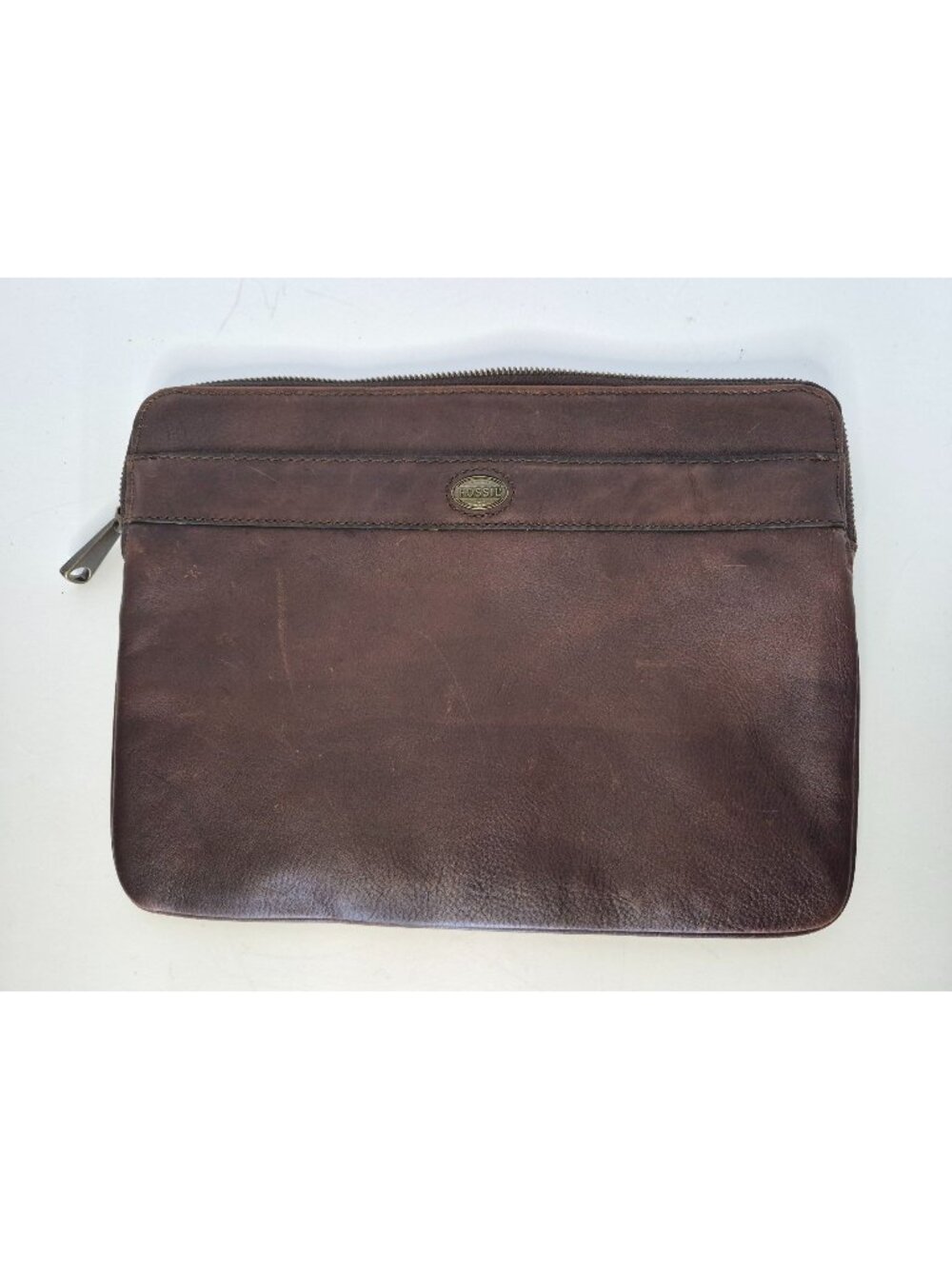 Fossil Brown Leather Laptop IPad Travel Work School Protector Packable Bag